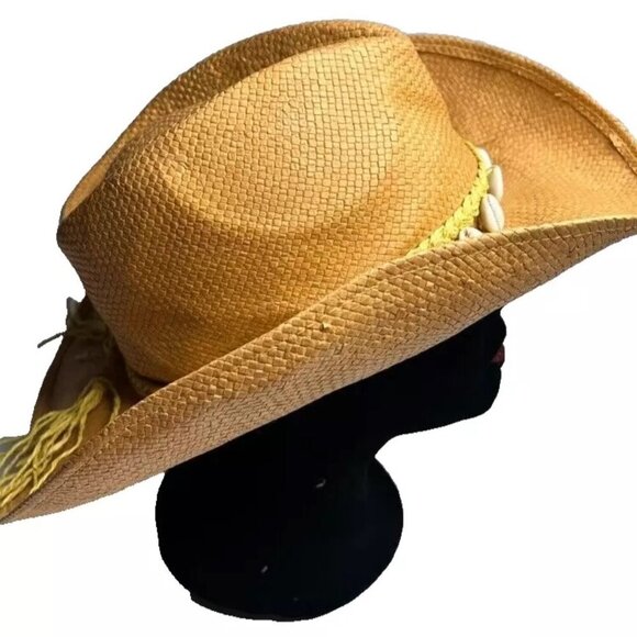 Dorfman Pacific DPC Women Hat OS Shell Band Pinch Front Straw Beach Western Fall - Picture 5 of 7